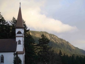 St. Ann's Church with Mt. Tzouhalem in the background