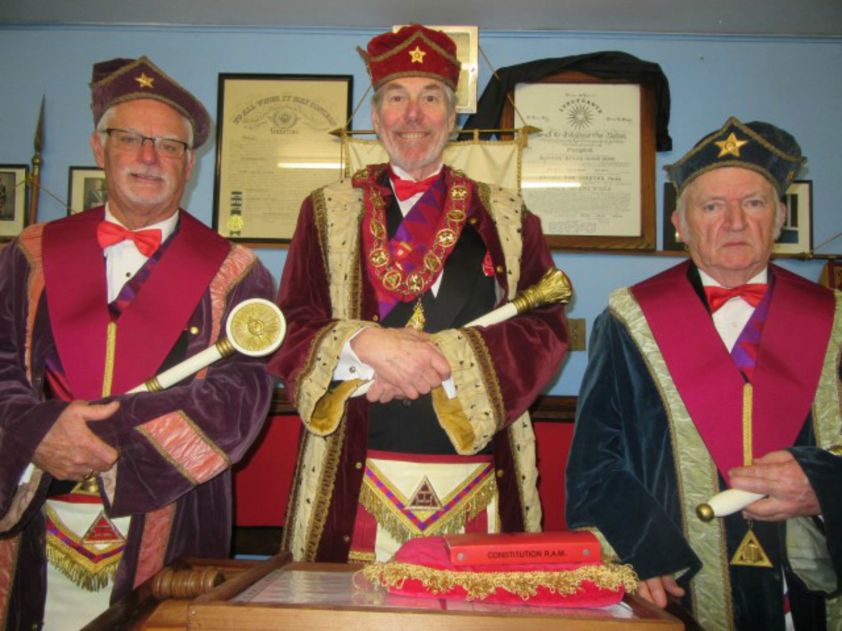 Tzouhalem Chapter's Principals for 2017. EC Rick Mellson (left), EC Paul Philcox (center), EC Bob Crawford (right) at the Joint Installation held in Sooke on 17 November 2016